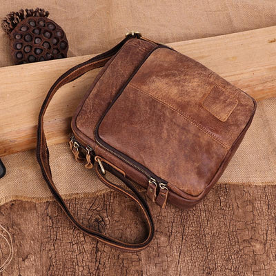 Men's Genuine Leather Triple Zip Classic Crossbody Bag