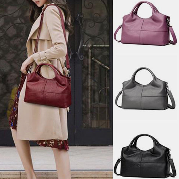 Soft Leather Handbags Stitching Solid Shoulder Bag