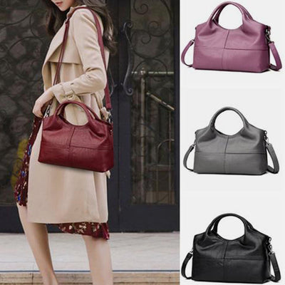 Soft Leather Handbags Stitching Solid Shoulder Bag