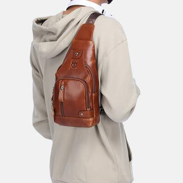 USB Charging Real Leather Sling Bag