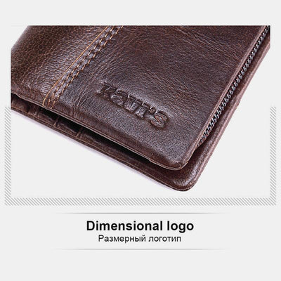 Retro Splicing Long Slim Purse Real Leather Trifold Wallet