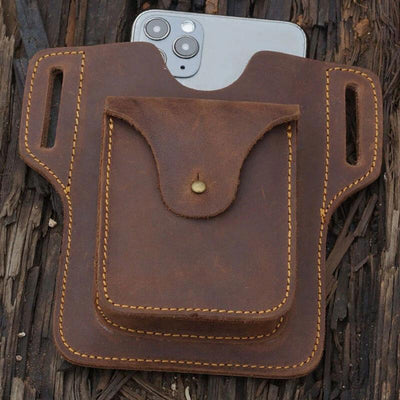 Outdoor Leather Retro Solid Color 7.2 Inch Cell Phone Belt Bag