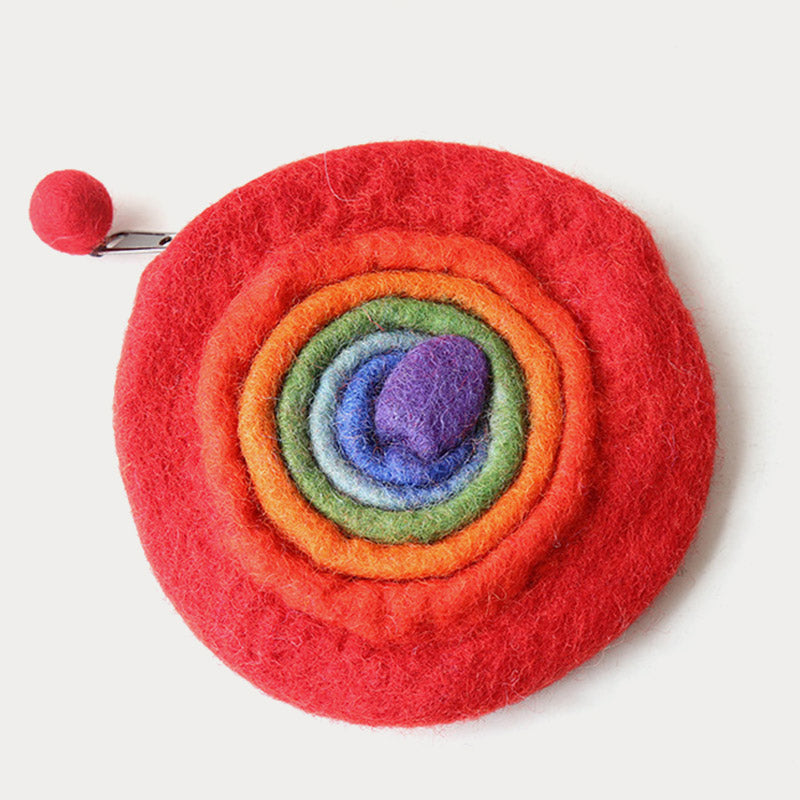 Round Coin Purse For Women Cute Wool Felt Clutch