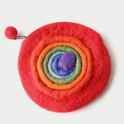 Round Coin Purse For Women Cute Wool Felt Clutch