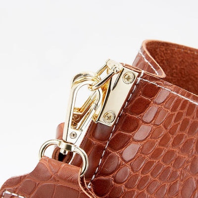 Crocodile Print Leather Cross Body Purse Single Shoulder Bucket Bag