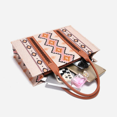 Vintage Linen Cotton Handbag For Women Bohemian Crossbody Tote
