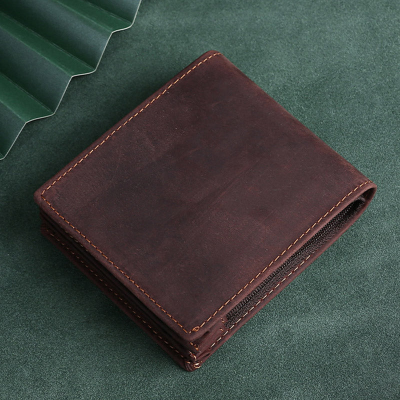 Retro Men's Large Capacity Genuine Leather Bifold Wallet Credit Card Holder