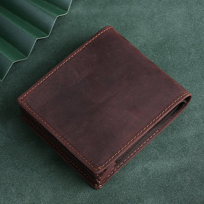 Retro Men's Large Capacity Genuine Leather Bifold Wallet Credit Card Holder