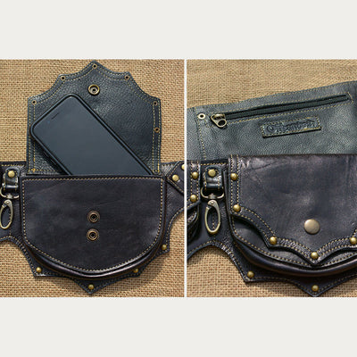 Waist Bag for Women Men Medieval PU Leather Rivets Waist Bag