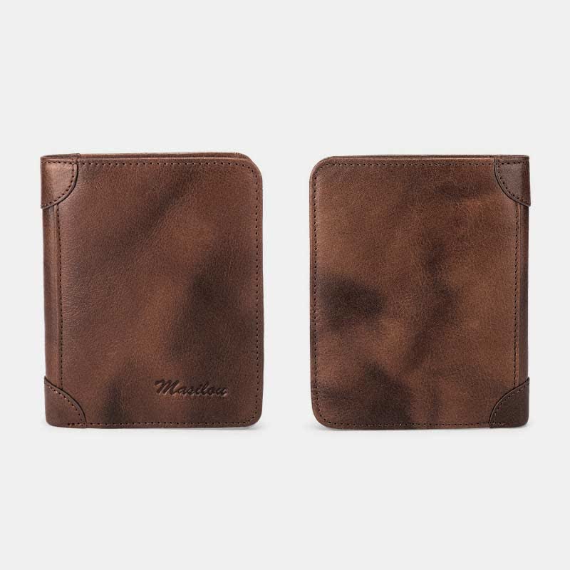 RFID Blocking Cowhide Leather Wallet Retro Roomy Front Pocket Wallet