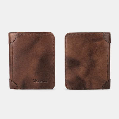 RFID Blocking Cowhide Leather Wallet Retro Roomy Front Pocket Wallet