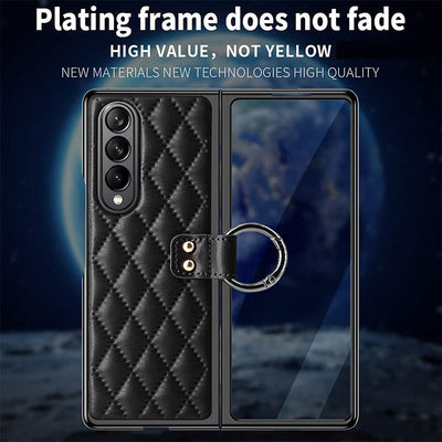 Phone Case For Galaxy Fold 4 Quilted Rhombic Ring Protective Case