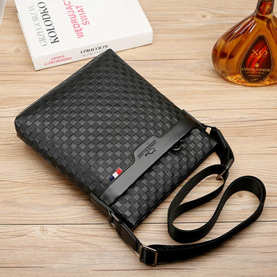 Genuine Leather Waterproof Messenger Bag for Men Plaid Crossbody Bag