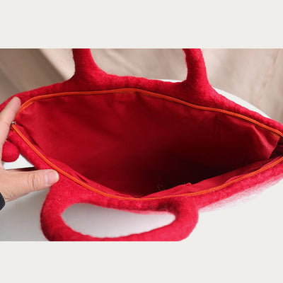 Wool Felt Tote For Women Round Dot Decor Handbag