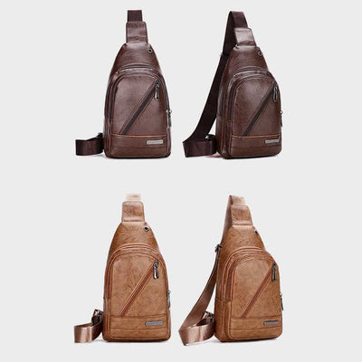 Leather Sling Bag for Men Outdoor Travel Chest Pack Daypack Backpack