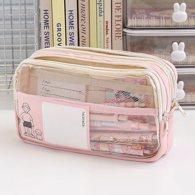 Pencil Case For Students Three Layer Transparent Simple Storage Case