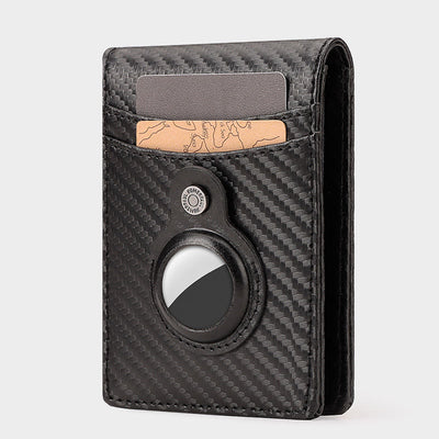 Retro Cowhide Leather AirTag Wallet Bifold RFID Blocking Card Holder