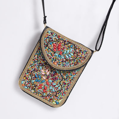 Bohemian Phone Bag Women Shell Flowers Pattern Magnetic Crossbody Bag