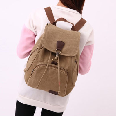 Canvas Backpack for Women Girls Vintage Drawstring Backpack School Travel Rucksack