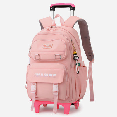 Girls Rolling Backpack For School Waterproof Nylon Wheels Purse