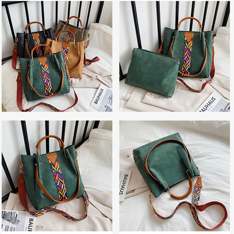Top-Handle Bag For Women Vintage Frosted Large Capacity Two-Piece Shoulder Bag