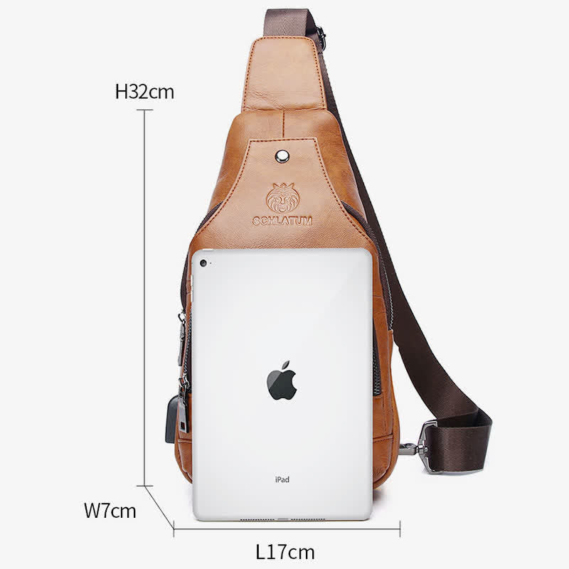 Genuine Leather Sling Bag Crossbody Backpack for Men Hiking Travel Daypack