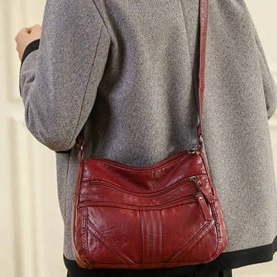 Vintage Large Capacity Shoulder Bag For Women Soft Leather Purse