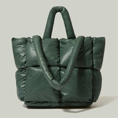 Women Large Capacity Quilted Puffer Tote Bag Soft Padded Down Handbag