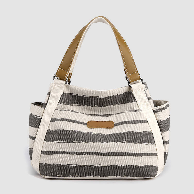 Casual Tote Bag For Women Daily Use Striped Canvas Bag