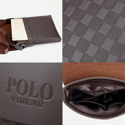 Small Messenger Bag for Men Plaid PU Leather Crossbody Shoulder Bag