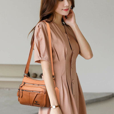 Casual Crossbody Purse for Women Multi-Pocket PU Leather Shoulder Handbag