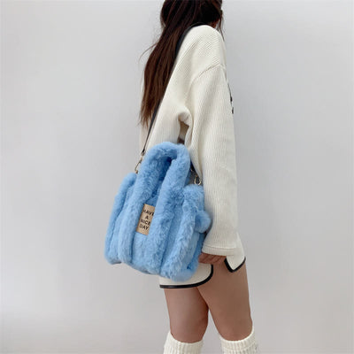 Crossbody Bag For Women Solid Color Faux Fur Large Handbag