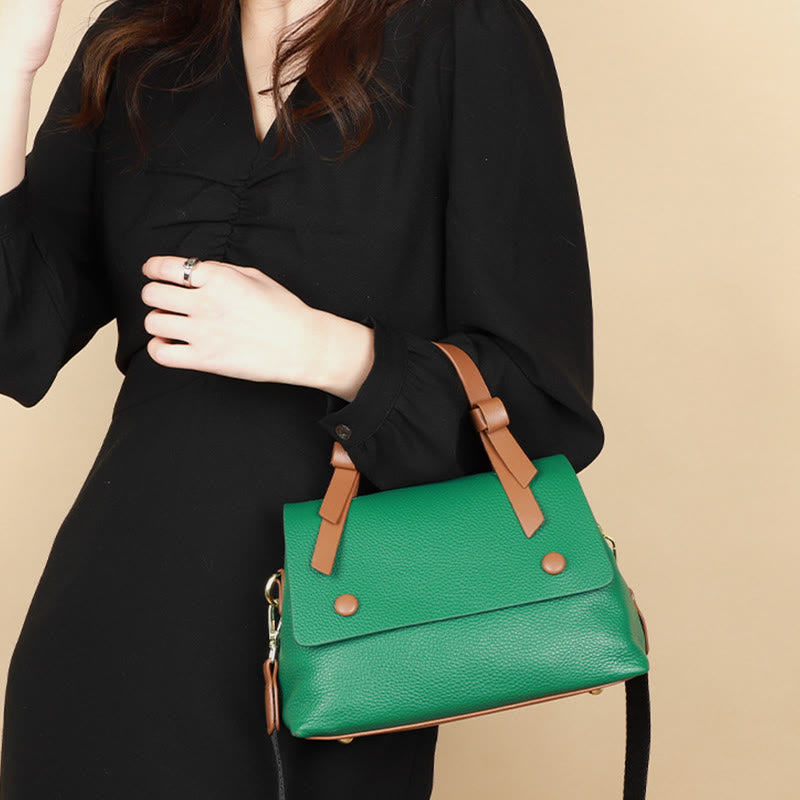 Retro Top Handle Bag For Women Lychee Pattern Leather Bag