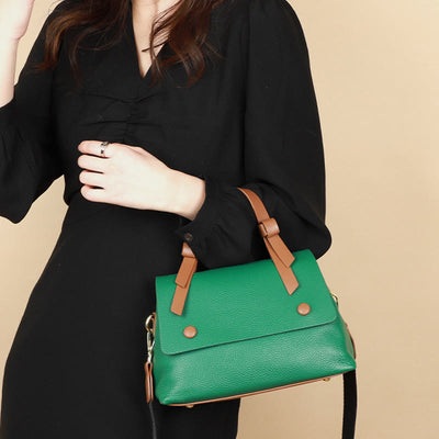 Retro Top Handle Bag For Women Lychee Pattern Leather Bag