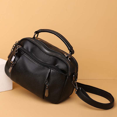 Multi-Pocket Leather Crossbody Purse for Women Small Top Handle Satchel Handbag