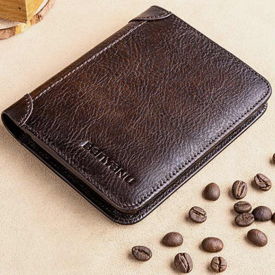 RFID Retro Genuine Leather Tri-fold Wallet