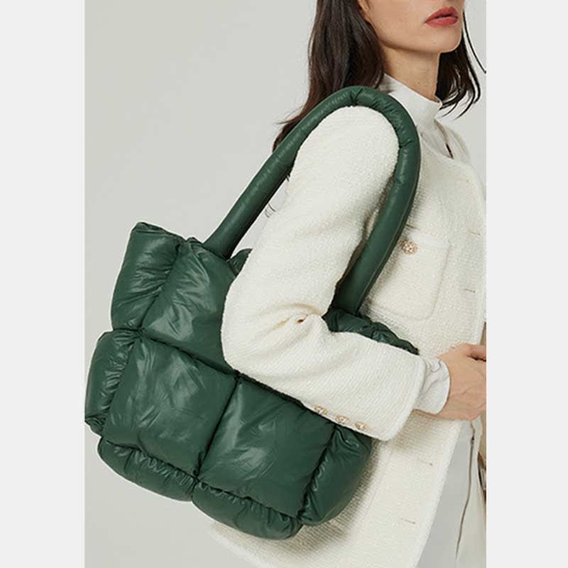 Women Large Capacity Quilted Puffer Tote Bag Soft Padded Down Handbag