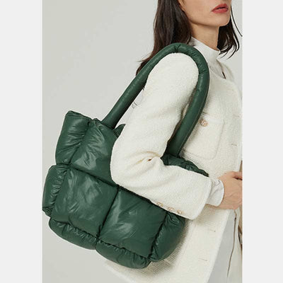 Women Large Capacity Quilted Puffer Tote Bag Soft Padded Down Handbag