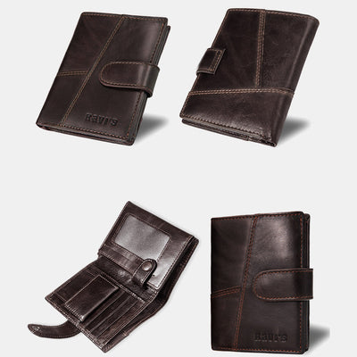 Retro Splicing Long Slim Purse Real Leather Trifold Wallet