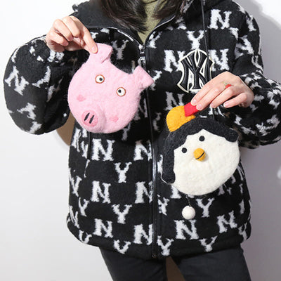 Wool Felt Coin Purse Cute Cartoon Furry Animal Shape Wallet
