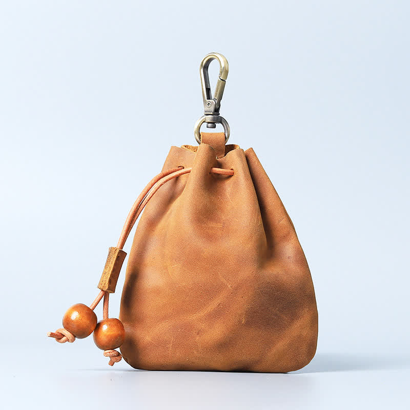 Vintage Coin Purse Genuine Leather Pouch Wallet Drawstring Storage Bag