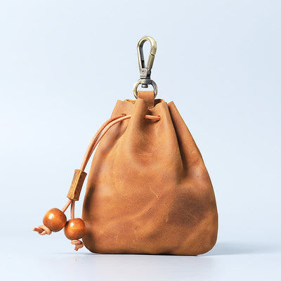 Vintage Coin Purse Genuine Leather Pouch Wallet Drawstring Storage Bag