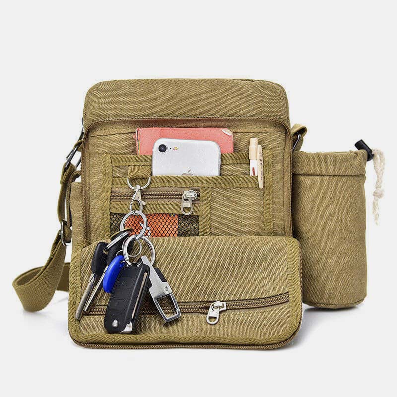 Vintage Canvas Crossbody Bag for Men Multifunctional Daypack Shoulder Bag