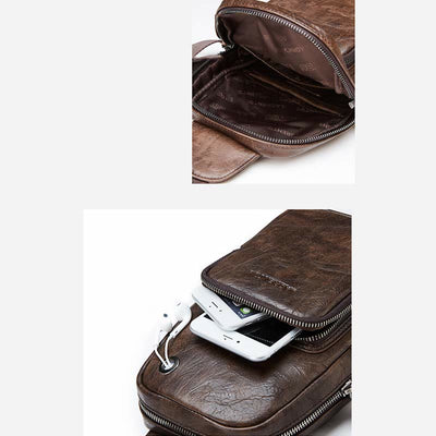 Men's Leather Sling Bag Chest Bag One Shoulder Backpack Crossbody Bag