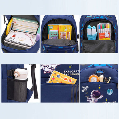 Astronaut Pattern Backpack For School Lightweight Breathable Fabric Schoolbag