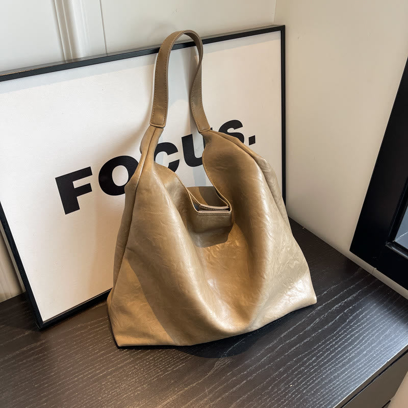 Large Tote Women Minimalist Solid Leather Commuter Shoulder Purse