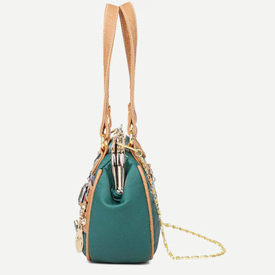 Retro Double Layer Kiss-Lock Shoulder Handbag Party Evening Purse with Crossbody Chain