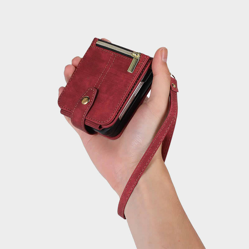 Phone Case For Samsung Z Flip 4 Card Zipper Protective Flip Cover