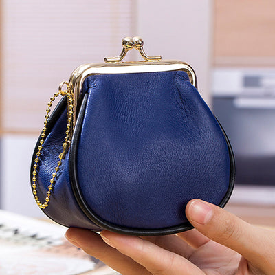 Mini Leather Coin Purse Vintage Pouch Kiss-Lock Change Purse Wallets