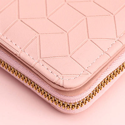 Square Plaid Money Clip Large Capacity Zipper Phone Wallet For Women